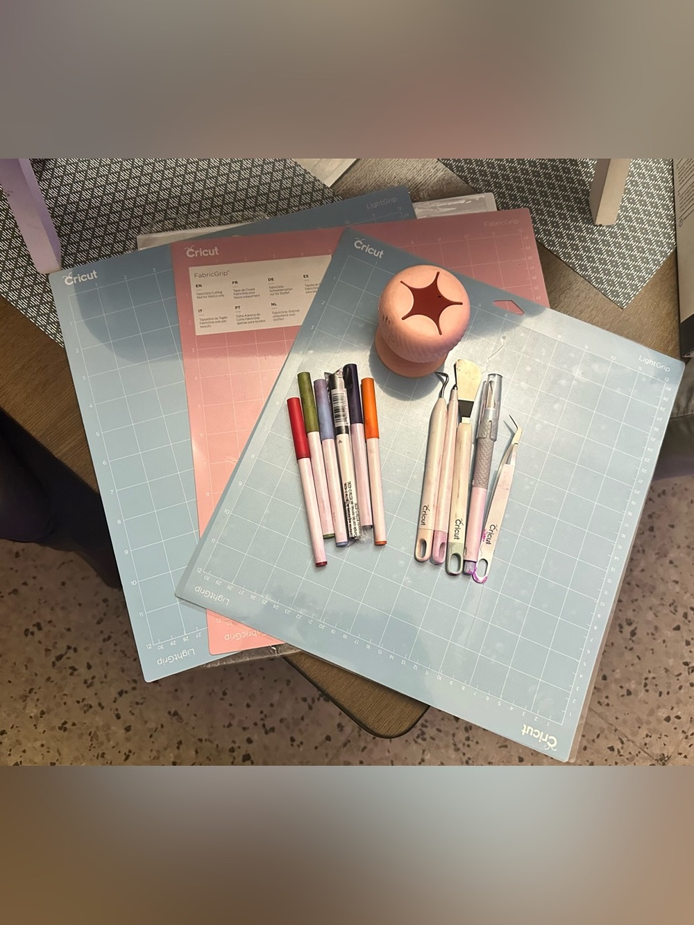 Cricut Light Blue & Pink Craft Cutting Mats with Matching Tools